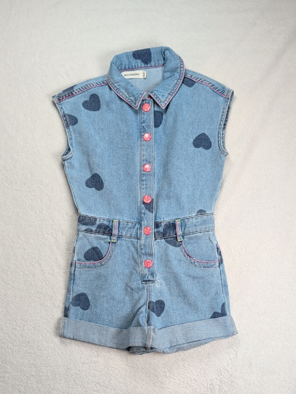 Billieblush Girls Sleeveless Denim Heart Jumpsuit Romper Playsuit Size 6